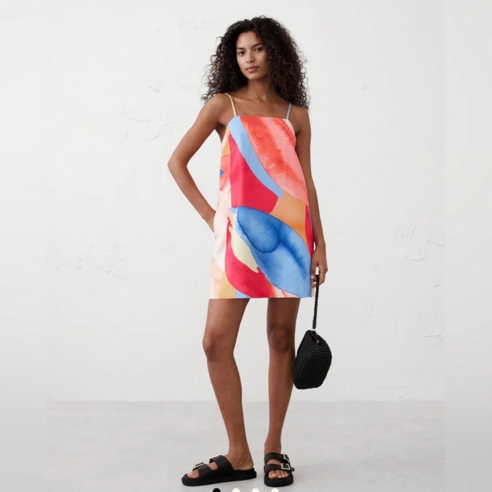 banana republic  Linen-Blend Strappy Mini Dress Brushstroke